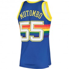 D.Nuggets #55 Dikembe Mutombo Mitchell & Ness 1991 Hardwood Classics Authentic Jersey Royal Stitched American Basketball Jersey