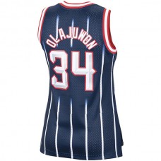 H.Rockets #34 Hakeem Olajuwon Mitchell & Ness Women's Hardwood Classics Swingman Jersey Navy Stitched American Basketball Jersey