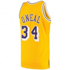 LA.Lakers #34 Shaquille O'Neal Mitchell & Ness 1996-97 Hardwood Classics Authentic Jersey Gold Stitched American Basketball Jersey