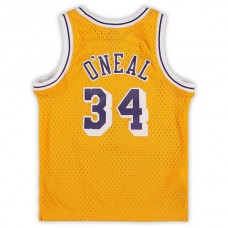 LA.Lakers #34 Shaquille O'Neal Mitchell & Ness Preschool 1996-1997 Hardwood Classics Throwback Team Jersey Gold Stitched American Basketball Jersey
