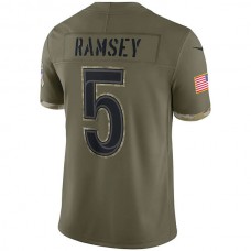 LA.Rams #5 Jalen Ramsey Olive 2022 Salute To Service Limited Jersey Stitched American Football Jersey