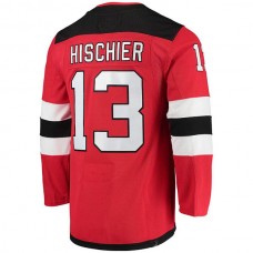 NJ.Devils #13 Nico Hischier Home Captain Patch Primegreen Authentic Pro Player Jersey Red Stitched American Hockey Jerseys