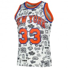 NY.Knicks #33 Patrick Ewing Mitchell & Ness 1991-92 Hardwood Classics Doodle Swingman Jersey White Stitched American Basketball Jersey
