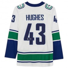 V.Canucks #43 Quinn Hughes Fanatics Authentic Autographed White Jersey Stitched American Hockey Jerseys