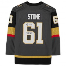 V.Golden Knights #61 Mark Stone Fanatics Authentic Autographed with Captain Of The Round Table Inscription Limited Edition of 61 Gray Alternate Jersey Hockey Jerseys