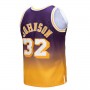 LA.Lakers #32 Magic Johnson Mitchell & Ness 1984-85 Hardwood Classics Fadeaway Swingman Player Jersey Gold Purple Stitched American Basketball Jersey